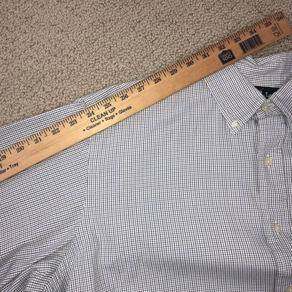 Polo Ralph Lauren Yarmouth Shirt Mens 16 34/35 Blue White Micro Check Cotton L/S